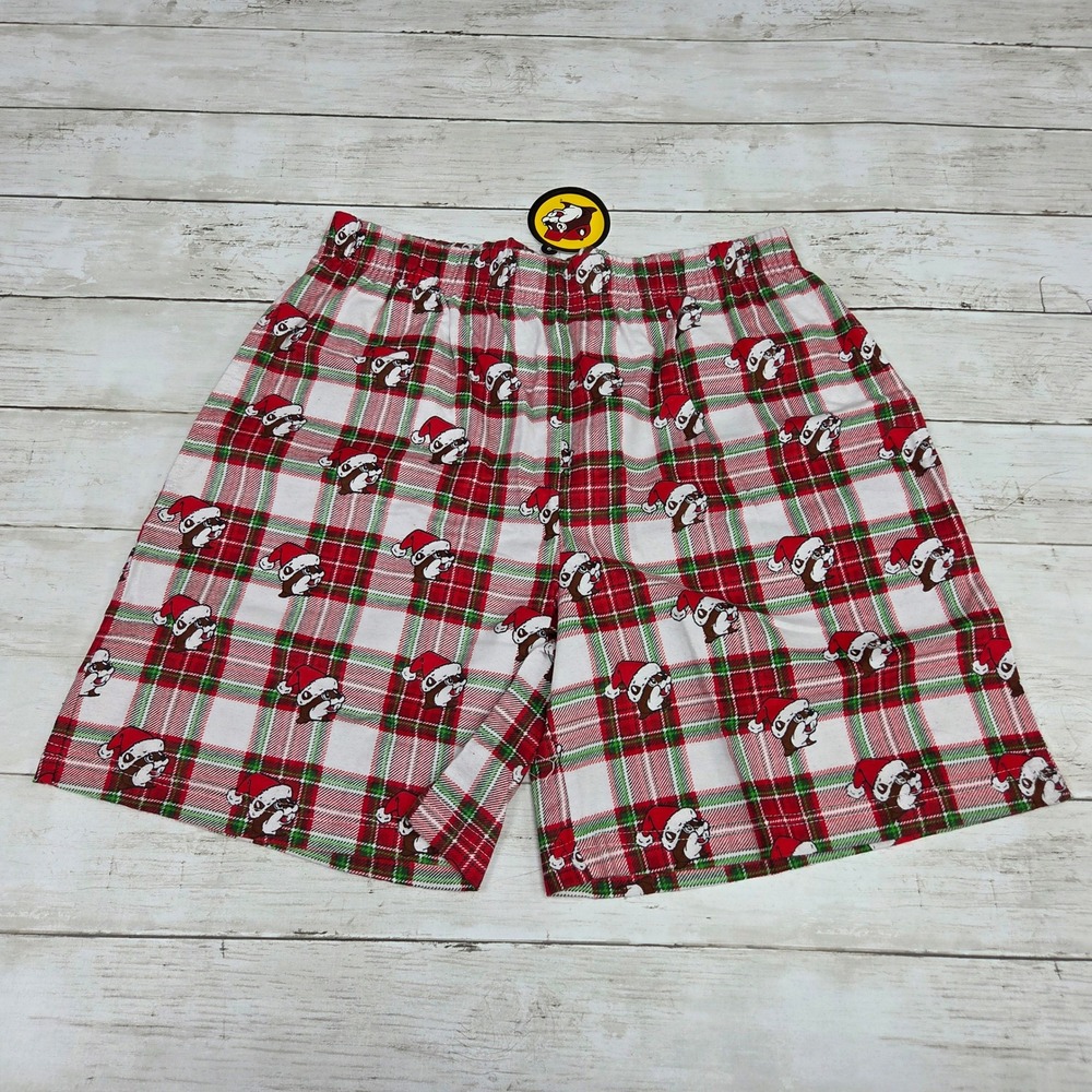 Buc-ee's Pajama Shorts XL Red Plaid Santa Beaver Christmas Flannel Sleepwear